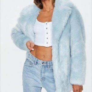 Blue faux fur coat